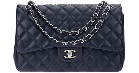 CHANEL Lambskin Quilted Jumbo Chanel 3 Flap Navy